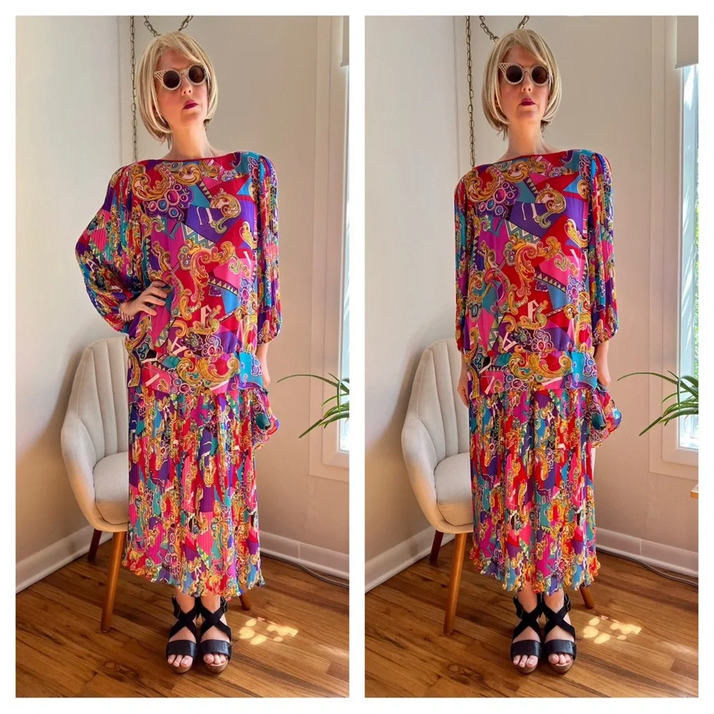 Diane Freis Vintage Maximalist Skirt & Top Matching Set